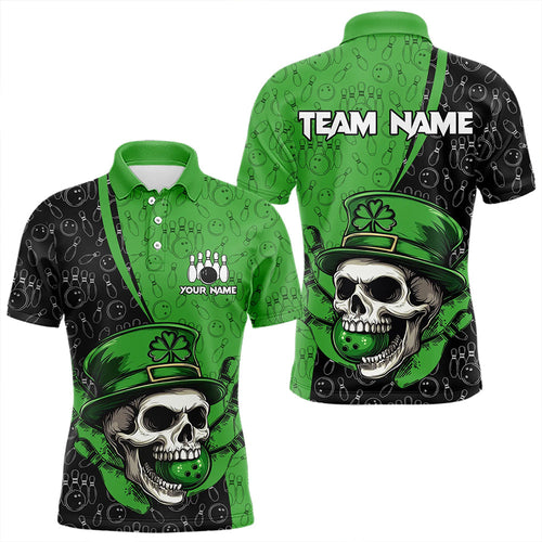 Personalized Black and Green Camo Skull Bowling Shirts For Men Custom St Patrick Team Bowling Jersey NQS9564