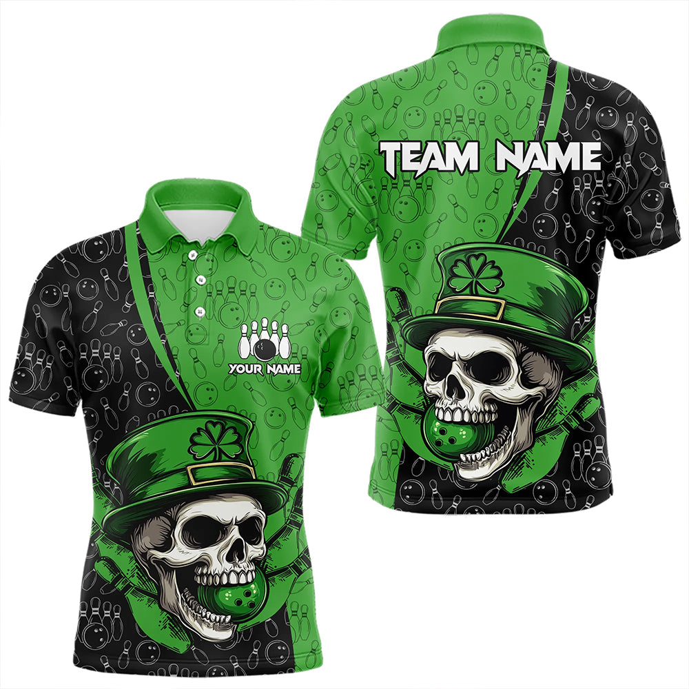 Personalized Black and Green Camo Skull Bowling Shirts For Men Custom St Patrick Team Bowling Jersey NQS9564