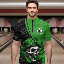 Load image into Gallery viewer, Personalized Black and Green Camo Skull Bowling Shirts For Men Custom St Patrick Team Bowling Jersey NQS9564