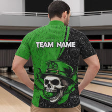 Load image into Gallery viewer, Personalized Black and Green Camo Skull Bowling Shirts For Men Custom St Patrick Team Bowling Jersey NQS9564