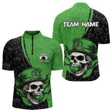 Load image into Gallery viewer, Personalized Black and Green Camo Skull Bowling Shirts For Men Custom St Patrick Team Bowling Jersey NQS9564