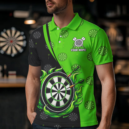 Personalized Black and Green Camo Flame Darts Shirts For Men Custom Green Fire Team Darts Jerseys NQS9565