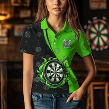 Load image into Gallery viewer, Black and Green Flame Darts Shirts For Women Custom Team Darts Jerseys NQS9565