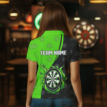 Load image into Gallery viewer, Black and Green Flame Darts Shirts For Women Custom Team Darts Jerseys NQS9565