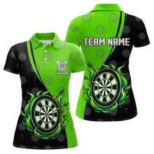 Load image into Gallery viewer, Black and Green Flame Darts Shirts For Women Custom Team Darts Jerseys NQS9565