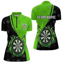 Load image into Gallery viewer, Black and Green Flame Darts Shirts For Women Custom Team Darts Jerseys NQS9565