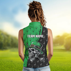 Black and Green Camo Skull Women sleeveless polo shirt Custom St Patrick Day ladies golf wear NQS9566