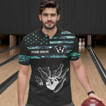 Load image into Gallery viewer, Personalized Turquoise camo American flag Custom Bowling Team Shirts For Mens, Bowling League Jersey NQS9725
