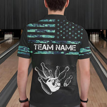 Load image into Gallery viewer, Personalized Turquoise camo American flag Custom Bowling Team Shirts For Mens, Bowling League Jersey NQS9725