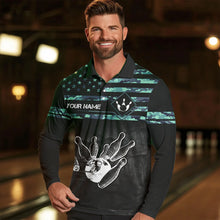 Load image into Gallery viewer, Personalized Turquoise camo American flag Custom Bowling Team Shirts For Mens, Bowling League Jersey NQS9725