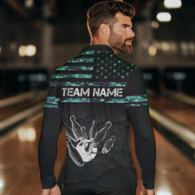 Load image into Gallery viewer, Personalized Turquoise camo American flag Custom Bowling Team Shirts For Mens, Bowling League Jersey NQS9725