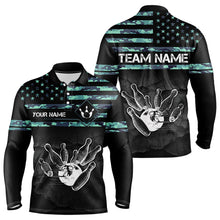 Load image into Gallery viewer, Personalized Turquoise camo American flag Custom Bowling Team Shirts For Mens, Bowling League Jersey NQS9725