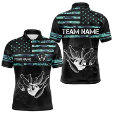 Load image into Gallery viewer, Personalized Turquoise camo American flag Custom Bowling Team Shirts For Mens, Bowling League Jersey NQS9725