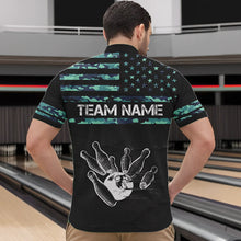 Load image into Gallery viewer, Personalized Turquoise camo American flag Custom Bowling Team Shirts For Mens, Bowling League Jersey NQS9725