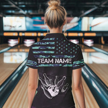 Load image into Gallery viewer, Personalized Turquoise camo American flag Custom Bowling Team Shirts For Women, Bowling League Jersey NQS9725