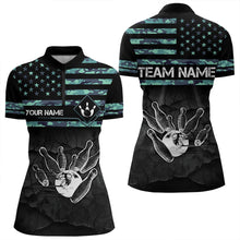 Load image into Gallery viewer, Personalized Turquoise camo American flag Custom Bowling Team Shirts For Women, Bowling League Jersey NQS9725