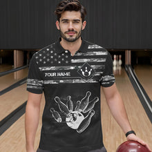 Load image into Gallery viewer, Personalized Black and White camo American flag Custom Bowling Team Shirts For Men Bowling Jersey NQS9726