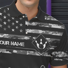 Load image into Gallery viewer, Personalized Black and White camo American flag Custom Bowling Team Shirts For Men Bowling Jersey NQS9726