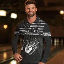 Load image into Gallery viewer, Personalized Black and White camo American flag Custom Bowling Team Shirts For Men Bowling Jersey NQS9726