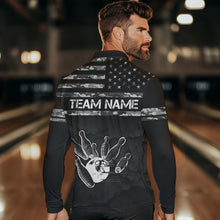 Load image into Gallery viewer, Personalized Black and White camo American flag Custom Bowling Team Shirts For Men Bowling Jersey NQS9726