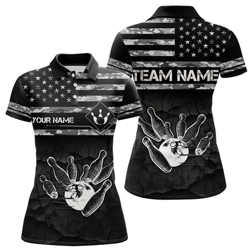 Personalized Black and White camo American flag Custom Bowling Team Shirts For Women Bowling Jersey NQS9726