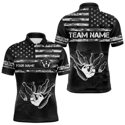 Personalized Black and White camo American flag Custom Bowling Team Shirts For Men Bowling Jersey NQS9726