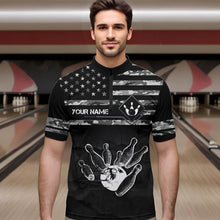 Load image into Gallery viewer, Personalized Black and White camo American flag Custom Bowling Team Shirts For Men Bowling Jersey NQS9726