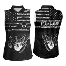 Load image into Gallery viewer, Personalized Black and White camo American flag Custom Bowling Sleeveless Polo Shirt Bowling Jersey NQS9726