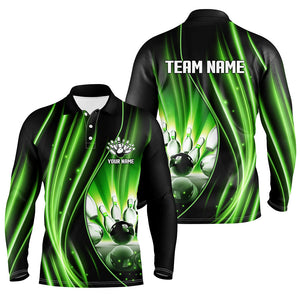 Green and black light Men Polo, 1/4 Quarter Zip Shirts Custom bowling team jerseys, gift for bowlers NQS7859