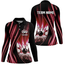 Load image into Gallery viewer, Red and black light Women Polo, 1/4 Quarter Zip Shirts Custom bowling team jerseys, gift for bowlers NQS7860