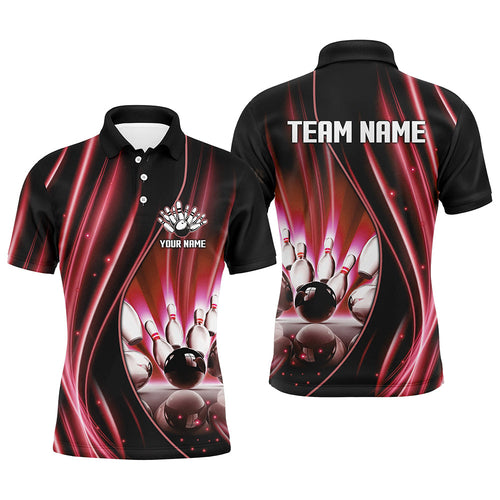Red and black light Men Polo, 1/4 Quarter Zip Shirts Custom bowling team jerseys, gift for bowlers NQS7860