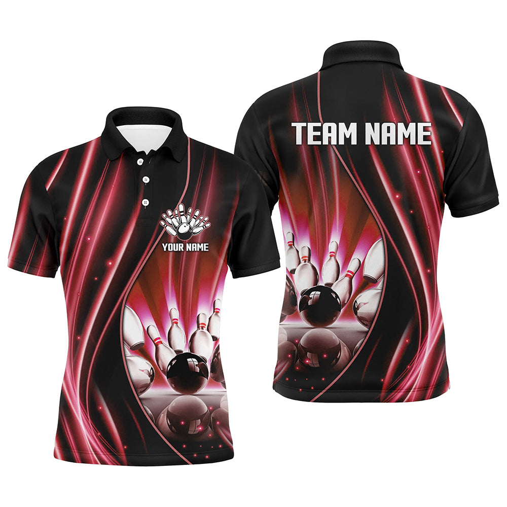 Red and black light Men Polo, 1/4 Quarter Zip Shirts Custom bowling team jerseys, gift for bowlers NQS7860