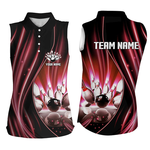 Red and black light Women Sleeveless Polo Shirts Custom bowling team jerseys, gift for bowlers NQS7860