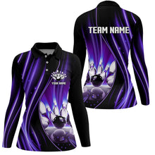 Load image into Gallery viewer, Purple and black light Women Polo, 1/4 Quarter Zip Shirt Custom bowling team jerseys, gift for bowlers NQS7861