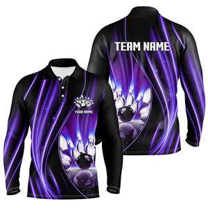 Purple and black light Men Polo, 1/4 Quarter Zip Shirts Custom bowling team jerseys, gift for bowlers NQS7861