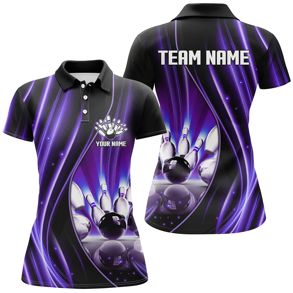 Purple and black light Women Polo, 1/4 Quarter Zip Shirt Custom bowling team jerseys, gift for bowlers NQS7861