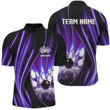 Load image into Gallery viewer, Purple and black light Men Polo, 1/4 Quarter Zip Shirts Custom bowling team jerseys, gift for bowlers NQS7861