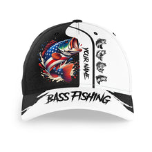 Load image into Gallery viewer, Bass Fishing 3D American Flag patriotic Custom fishing hat Unisex Fishing Baseball Angler hat NQS2229