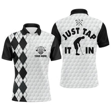 Load image into Gallery viewer, White golf shirt mens custom name Just tap it in black argyle pattern team mens polo golf shirts NQS6158