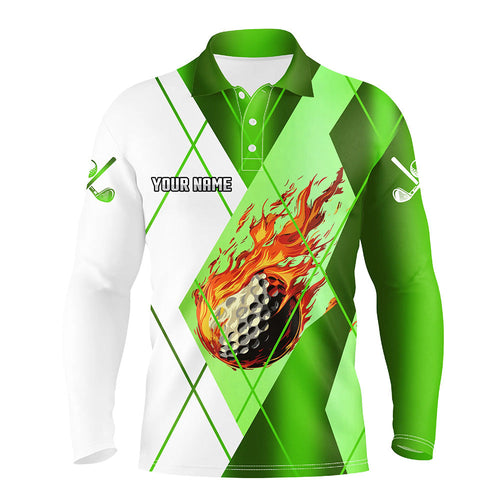 Green and White argyle pattern flame golf ball Men golf polo shirts custom golf outfits for men NQS8301