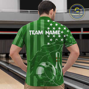 Personalized Green American flag Lightning thunder Custom Bowling Team Shirts For Mens Bowling Jersey NQS10487