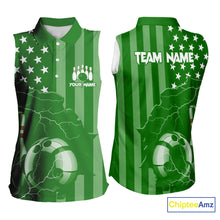 Load image into Gallery viewer, Personalized Green American flag Lightning thunder Custom Bowling Sleeveless Polos Bowling Jersey NQS10487