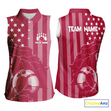 Load image into Gallery viewer, Personalized Pink American flag Lightning thunder Custom Bowling Sleeveless Polos Bowling Jersey NQS10488