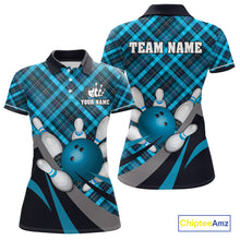 Load image into Gallery viewer, Blue Plaid pattern Bowling shirts For Women Custom Team Bowling Jersey Xmas Gift For Bowlers NQS10493