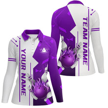 Load image into Gallery viewer, White and Purple Flame Bowling Polo, Quarter Zip shirts for Women custom Team Bowling Jersey For Women NQS8743
