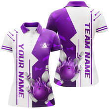 Load image into Gallery viewer, White and Purple Flame Bowling Polo, Quarter Zip shirts for Women custom Team Bowling Jersey For Women NQS8743