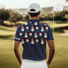 Load image into Gallery viewer, Blue Christmas Plaid pattern snowman Golf Polo Shirts For Men custom Christmas mens golf attire NQS10902
