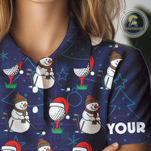 Load image into Gallery viewer, Blue Christmas Plaid pattern snowman Golf Polo Shirts For Women custom Christmas ladies golf attire NQS10902