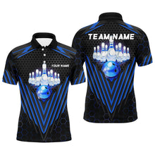 Load image into Gallery viewer, Black and Blue Mens Bowling Polo, Quarter zip shirts Custom Team Bowling Jerseys, Bowling uniforms NQS8976