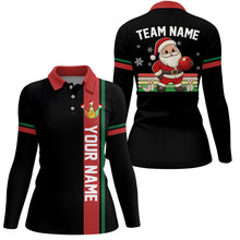 Load image into Gallery viewer, Retro Christmas Santa Bowling Polo, 1/4 zip shirts For Women Custom Xmas Team Bowling Jerseys | Black NQS8986